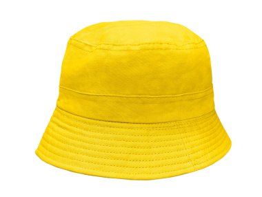 Beyaz arkaplanda izole edilmiş sarı kova şapka