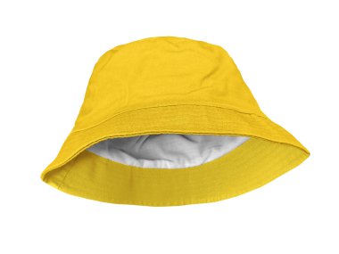 Beyaz arkaplanda izole edilmiş sarı kova şapka