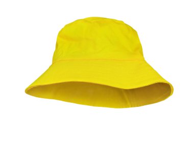 Beyaz arkaplanda izole edilmiş sarı kova şapka