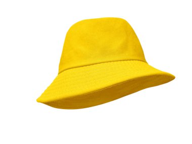 Beyaz arkaplanda izole edilmiş sarı kova şapka