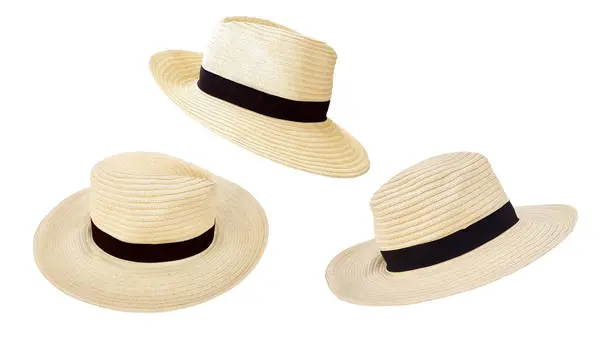 Strohhut Für Reisen Strand Sonnenschutz Isoliert Auf Weißem — Stockfoto