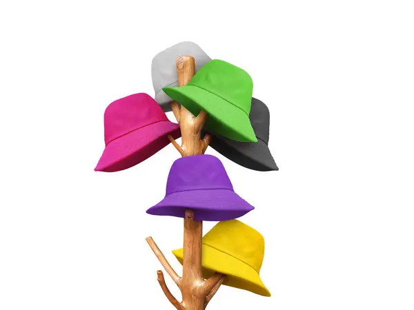 Hat hanging on a coat hanger pole Isolated on a white background