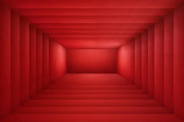 The floor and walls of the room are red as the background.