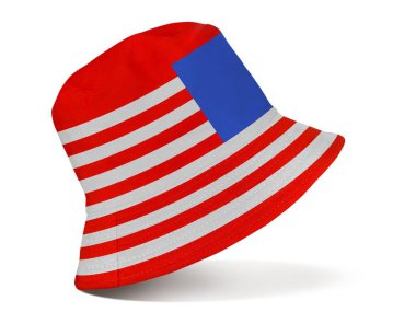 Beyaz, kırmızı, mavi kovalı şapkalar beyaz arka planda izole edilmiş.