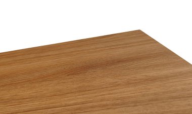 Beyaz arkaplanda izole edilmiş ahşap ya da tahta masa üst köşesi görüntüsü