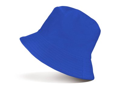 Beyaz arkaplanda izole edilmiş mavi kova şapka.