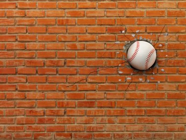 Baseball breaks through the wall, sports concept, strength. clipart