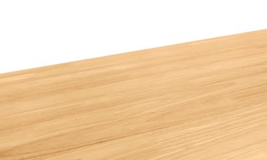 Beyaz arkaplanda izole edilmiş ahşap ya da tahta masa üst köşesi görüntüsü.