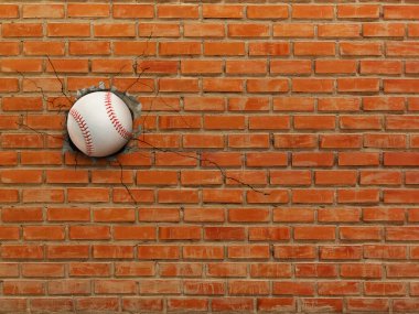 Baseball breaks through the wall, sports concept, strength. clipart