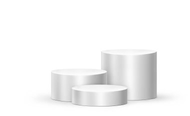 Beyaz podyum ticaret sahnesi boş merdiven sunumuyla 3 boyutlu arkaplanda izole edildi.