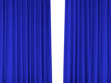 Beyaz bir arkaplanda iki mavi perde aralandı..
