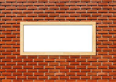 Beyaz tahta, boş tahta kırmızı tuğla duvar arkaplanında izole edilmiş ve metin için boşluk var.