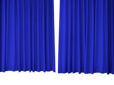 Beyaz arka planda iki ayrı koyu mavi perde..