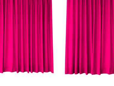 Beyaz arkaplanda ayrılmış pembe perdeler.