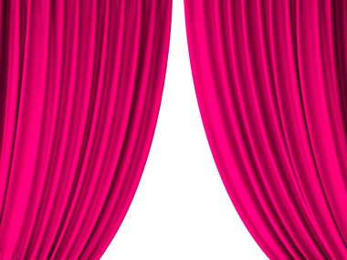 Beyaz arkaplanda izole edilmiş pembe sahne perdesi fotoğrafı.