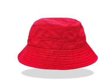 Beyaz arka planda yüzen kırmızı kova şapka.