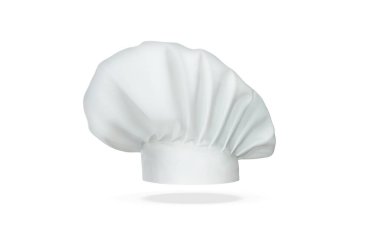 Beyaz arka planda süzülen beyaz aşçı şapkası.