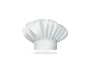 Beyaz arka planda süzülen beyaz aşçı şapkası.