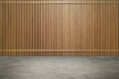 Ahşap duvar zeminli boş oda, dikey doğal tahta pankart..