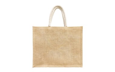 Alışveriş çantası geri dönüşümlü çuval beyaz zemin üzerine yapılmış.