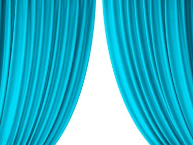 Açık mavi sahne perdesinin resmi beyaz arkaplanda izole edildi.