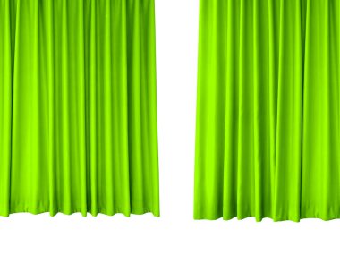Beyaz arkaplanda ayrılmış yeşil perde.