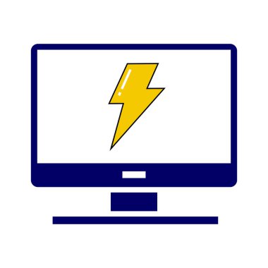 Yıldırım simgesi vektörü olan bir bilgisayar monitörü