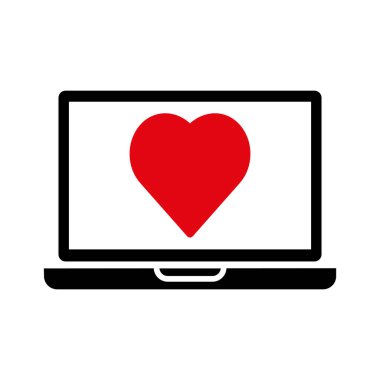 Kalp simgesi vektörü olan bir bilgisayar monitörü