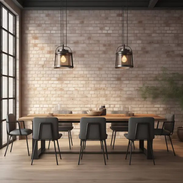 Endüstriyel Yemek Odası iç mekan, Yemek Odası iç modelleme, Endüstri tarzı yemek odası modeli.