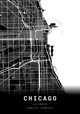 Chicago Şehir Haritası Çerçevesi, Harita Yazdırma, Sokak Düzeni Haritası