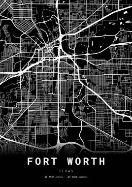 Fort Worth Şehir Haritası Çerçevesi, Harita Yazdırma, Sokak Düzeni Haritası