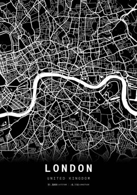 Londra Şehir Haritası Çerçevesi, Harita Yazdırma, Sokak Düzeni Haritası
