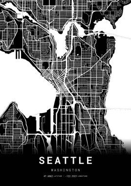 Seattle City Harita Çerçevesi, Harita Yazdırma, Sokak Düzeni Haritası