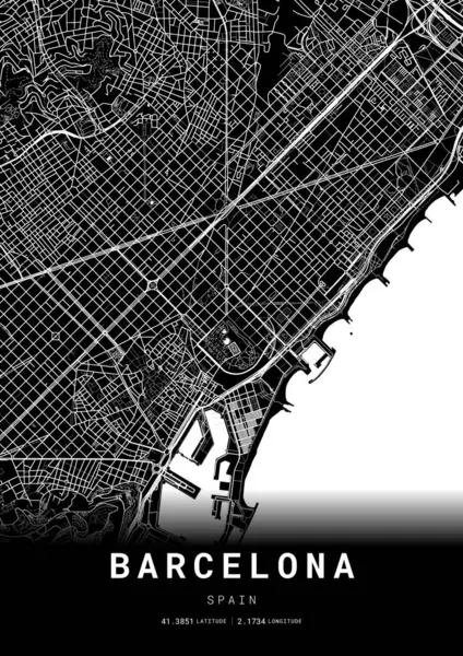 Barcelona Şehir Haritası Çerçevesi, Harita Yazdırma, Sokak Düzeni Haritası