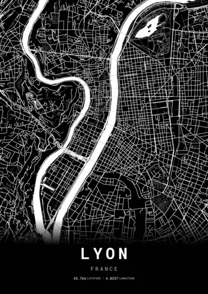 Lyon Şehir Haritası Çerçevesi, Harita Yazdırma, Sokak Düzeni Haritası