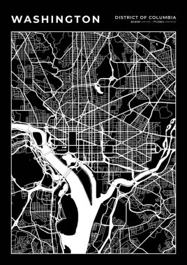 Washington Harita Duvarı Çerçevesi, Harita Haritası Yazdırma, Şehir Planı Haritası