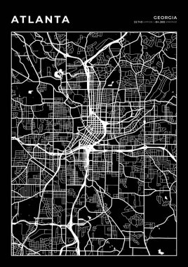 Atlanta Harita Duvarı Çerçevesi, Harita Haritası Yazdırma, Şehir Planı Haritası