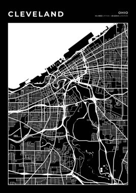 Cleveland Harita Duvarı Çerçevesi, Harita Haritası Yazdırma, Şehir Haritası
