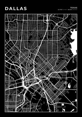 Dallas Harita Duvar Sanatı Çerçevesi, Harita Yazdırma, Şehir Haritası