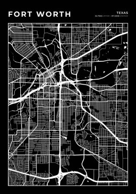 Fort Worth Harita Duvar Sanatı Çerçevesi, Harita Yazdırma, Şehir Haritası
