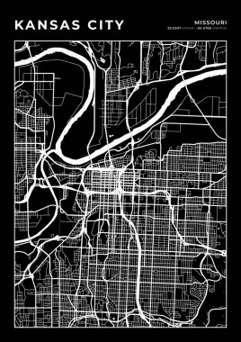 Kansas City Haritası Duvar Sanatı Çerçevesi, Harita Yazdırma, Şehir Haritası