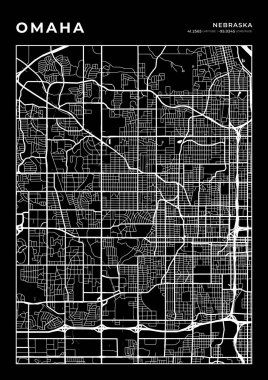 Omaha Harita Duvar Sanatı Çerçevesi, Harita Yazdırma, Şehir Haritası