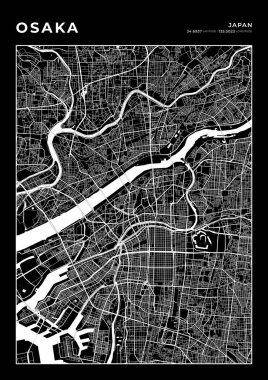 Osaka Harita Duvar Sanatı Çerçevesi, Harita Yazdırma, Şehir Haritası