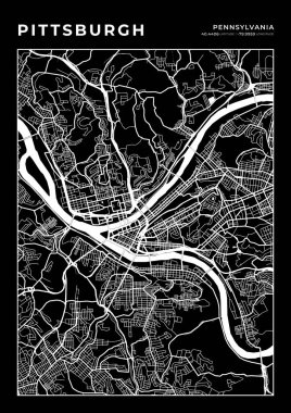 Pittsburgh Harita Duvar Sanatı Çerçevesi, Harita Yazdırma, Şehir Haritası