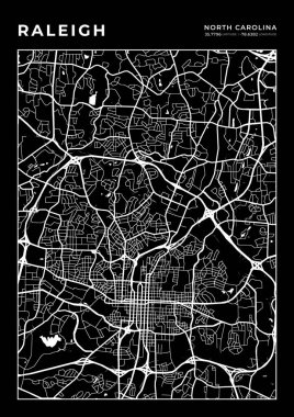 Raleigh Harita Duvar Sanatı Çerçevesi, Harita Yazdırma, Şehir Haritası