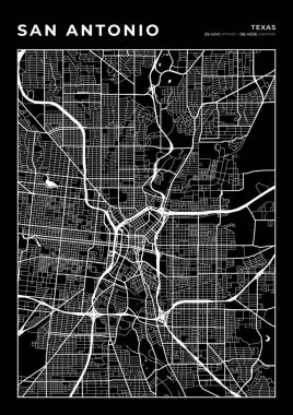 San Antonio Harita Duvar Sanatı Çerçevesi, Harita Yazdırma, Şehir Haritası