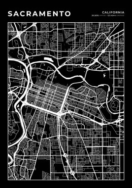 Sacramento Haritası Duvar Sanatı Çerçevesi, Harita Yazdırma, Şehir Haritası