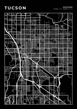 Tucson Harita Duvar Sanatı Çerçevesi, Harita Yazdırma, Şehir Haritası