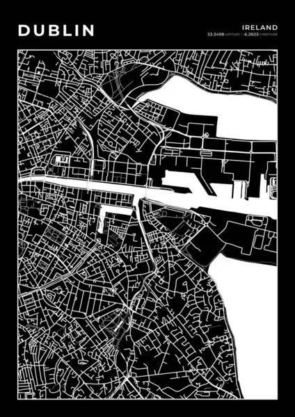 Dublin Harita Duvar Sanat Çerçevesi, Harita Yazdırma, Şehir Haritası