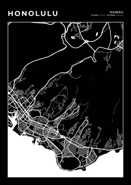 Honolulu Harita Duvar Sanatı Çerçevesi, Harita Yazdırma, Şehir Haritası